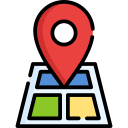 Icono de ubicación en un mapa, representando la navegación y la búsqueda de direcciones. Ideal para aplicaciones de mapas y servicios de geolocalización.